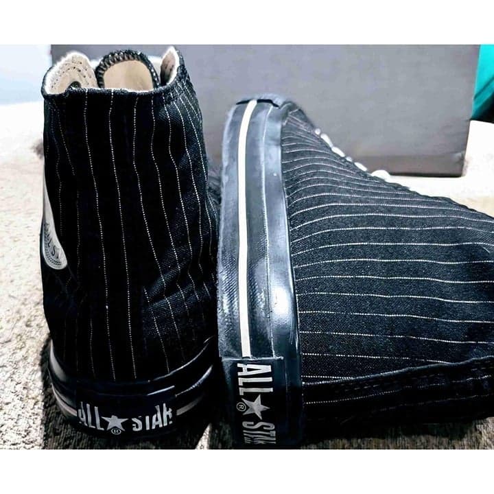 Converse Black White Pinstripes Canvas High Top Sneakers Unisex men 5, women's 7 - Thumbnail 4
