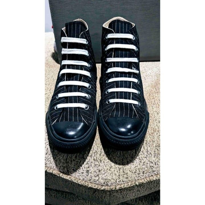 Converse Black White Pinstripes Canvas High Top Sneakers Unisex men 5, women's 7 - Thumbnail 2