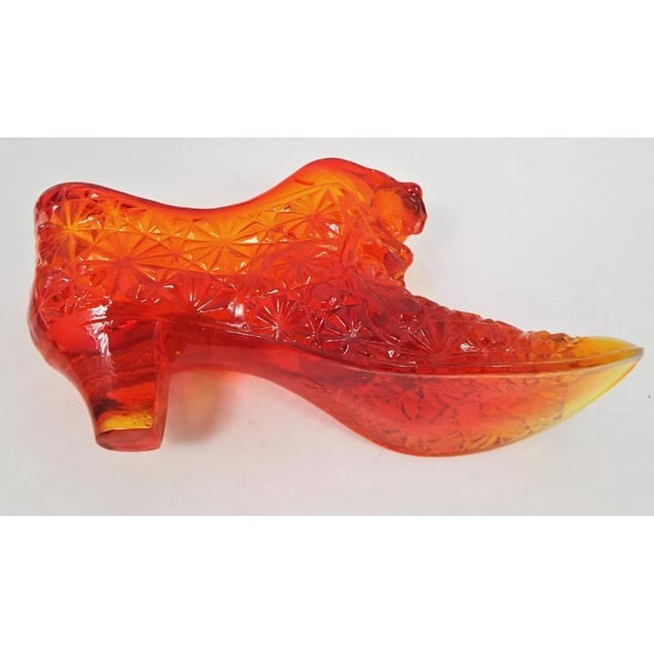 Fenton Amberina Glass Decorative Shoe Cat Motif Vintage 5 1/2" - Thumbnail 3