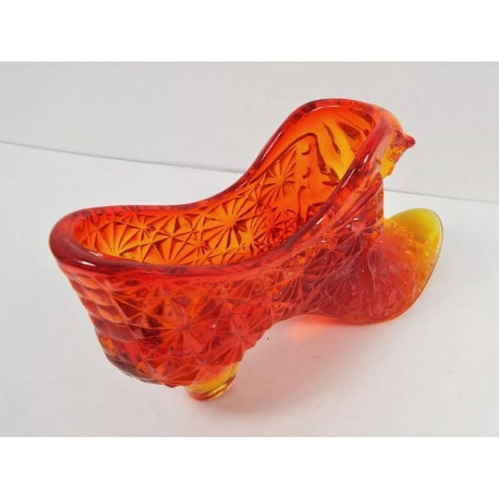 Fenton Amberina Glass Decorative Shoe Cat Motif Vintage 5 1/2" - Thumbnail 4