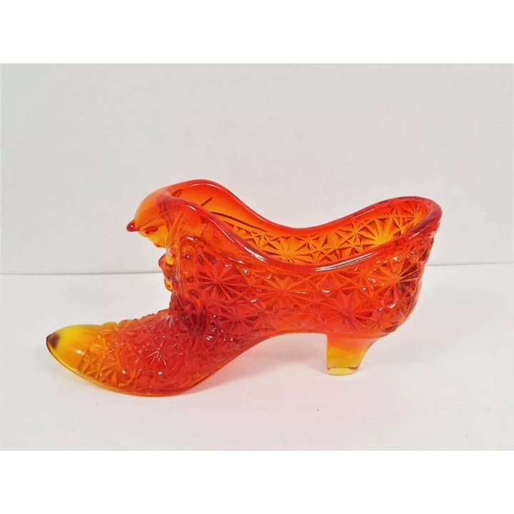 Fenton Amberina Glass Decorative Shoe Cat Motif Vintage 5 1/2" - Thumbnail 2