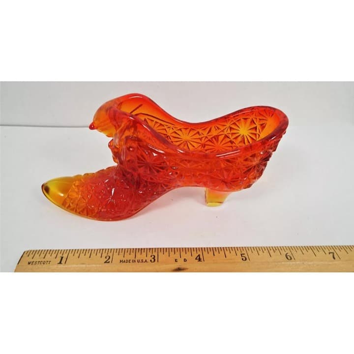 Fenton Amberina Glass Decorative Shoe Cat Motif Vintage 5 1/2" - Thumbnail 5