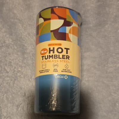 Circle K 16 oz Stainless Steel Tumbler Blue Geometric Double-Wall BPA Free - Image 1