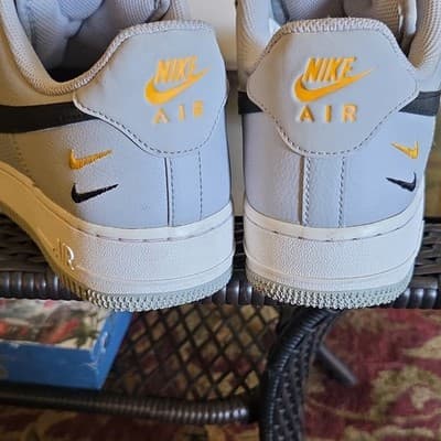 Nike Air Force 1 Light Gray Black Yellow Men's Low Top Lace Up Athletic Sneakers - Thumbnail 3