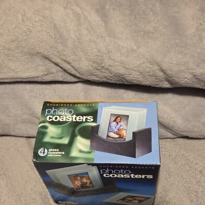 Cherished Accents Glass Photo Coasters Set of 4 with Holder, Square - Thumbnail 4