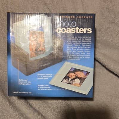 Cherished Accents Glass Photo Coasters Set of 4 with Holder, Square - Thumbnail 3