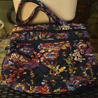 Vera Bradley Quilted Floral Shoulder Bag Black Multicolor Zipper Accents Women’s - Image 1