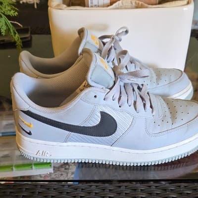 Nike Air Force 1 Light Gray Black Yellow Men's Low Top Lace Up Athletic Sneakers - Image 1