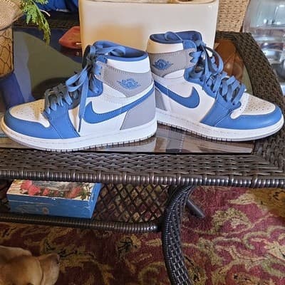 Jordan Blue White Gray Men's High Top Lace Up Athletic Sneakers Air Jordan 1 - Thumbnail 3