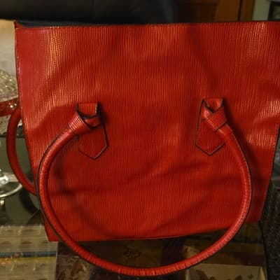 Red Textured Finish Square Top Handle Bag Double Handles Women’s - Image 1