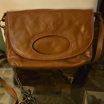 The Sak Brown Leather Shoulder Bag with Chain Accents Flap Closure Women’s - Image 1