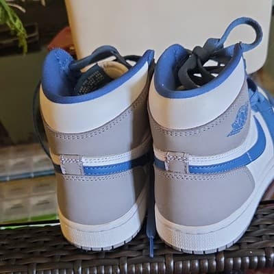 Jordan Blue White Gray Men's High Top Lace Up Athletic Sneakers Air Jordan 1 - Thumbnail 5