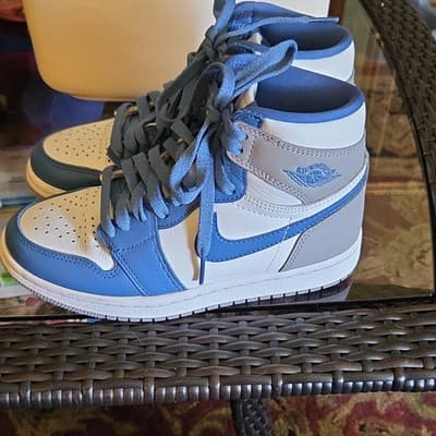 Jordan Blue White Gray Men's High Top Lace Up Athletic Sneakers Air Jordan 1 - Thumbnail 2