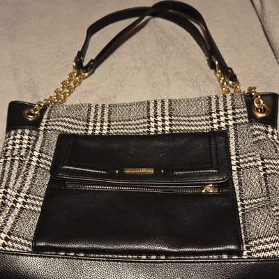 Kim Rogers Plaid Shoulder Bag Black White Gold Hardware Zipper Accents Women’s - Thumbnail 2