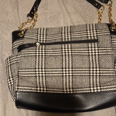 Kim Rogers Plaid Shoulder Bag Black White Gold Hardware Zipper Accents Women’s - Thumbnail 3