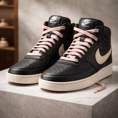 Nike Court Vision Black Pink Men's High Top Lace Up Athletic Sneakers - Thumbnail 6