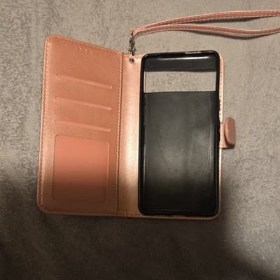 Rose Gold Folio Wallet Case Cover w/ Wrist Strap & Card Pocket - Thumbnail 2