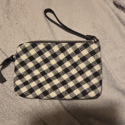 Talbots Plaid Clutch Black Ivory Embroidered Zipper Accents Wrist Strap Women’s - Thumbnail 2