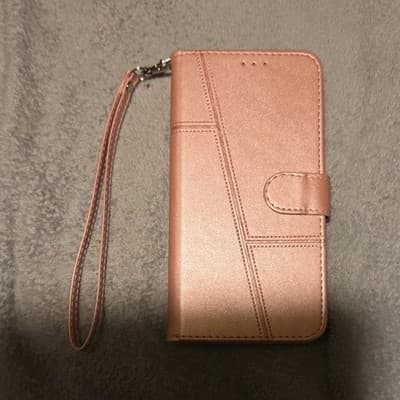 Rose Gold Folio Wallet Case Cover w/ Wrist Strap & Card Pocket - Image 1