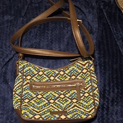 Vera Bradley Geometric Pattern Shoulder Bag Brown Zipper Accents - Image 1