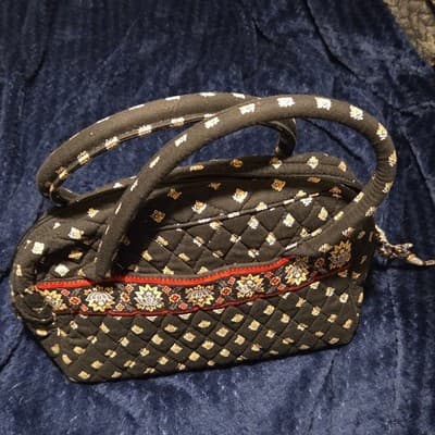 Vera Bradley Quilted Floral Satchel Black Multicolor Zipper Women’s - Image 1