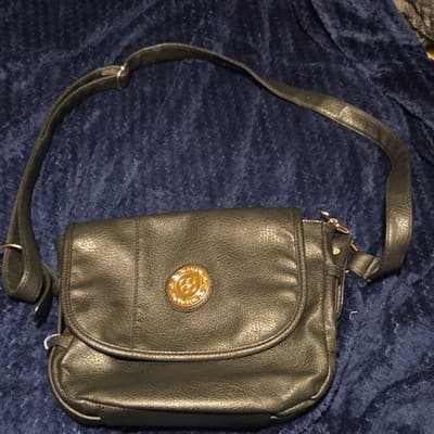 Beverly Hills Polo Club Black Pebbled Leather Shoulder Bag with Logo Flap - Image 1