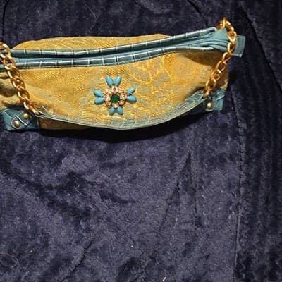 Apt. 9 Brocade Shoulder Bag Yellow Teal Beaded Studded Accents Women’s - Image 1