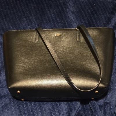 Furla Textured Black Shoulder Bag Gold Hardware Logo Bottom Studs Women’s - Image 1