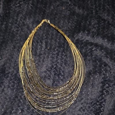 Layered Necklace Multi-Strand Gold Tone Beaded Fashion Jewelry - Image 1