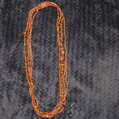 Multi-Strand Beaded Amber Chip Necklace Orange Fashion Jewelry - Image 1