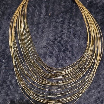Layered Necklace Multi-Strand Gold Tone Beaded Fashion Jewelry - Thumbnail 2