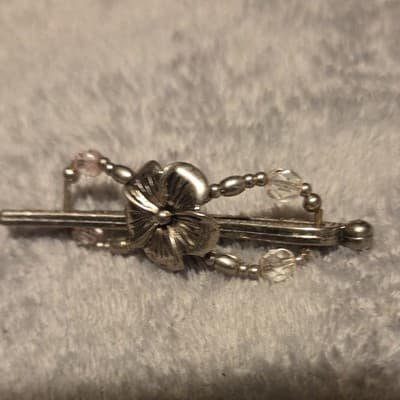 Silver Flower Beaded Metal Hair Clip for Women, Floral Barrette - Image 1
