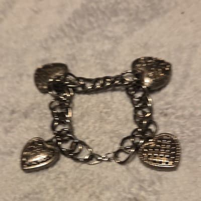 Silver Tone Chain Charm Bracelet Dangle Heart Love Theme Metal - Image 1