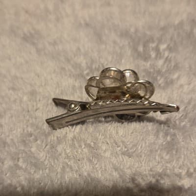 Silver Flower Rhinestone Metal Hair Clip for Women - Thumbnail 2
