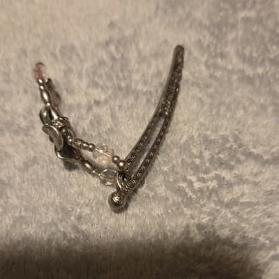 Silver Flower Beaded Metal Hair Clip for Women, Floral Barrette - Thumbnail 2