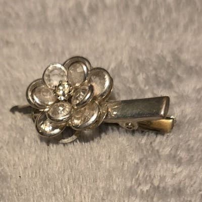 Silver Flower Rhinestone Metal Hair Clip for Women - Image 1