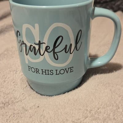 Boston Warehouse Light Blue Ceramic Coffee Mug - Novelty 'Grateful For His Love' - Image 1