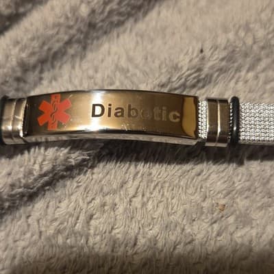 Diabetic Medical ID Bracelet Stainless Steel Silver Mesh Adjustable Engraved - Image 1