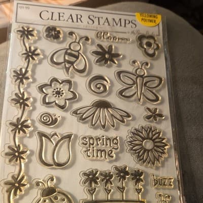The Paper Studio Polymer Cling Stamps Spring Flowers Animals Insects Set - Image 1