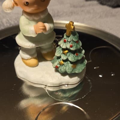 Homco Ceramic Hand Painted Christmas Tree Figurine with Child, Seasonal Decor - Image 1