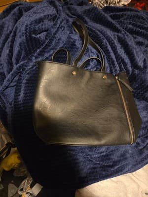 Large Black Leather Tote Bag with Ostrich Leather Shoulder Purse Neiman Marcus - Thumbnail 5