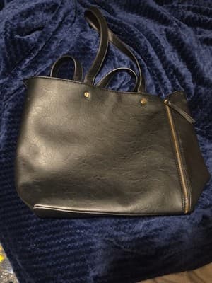 Large Black Leather Tote Bag with Ostrich Leather Shoulder Purse Neiman Marcus - Thumbnail 6