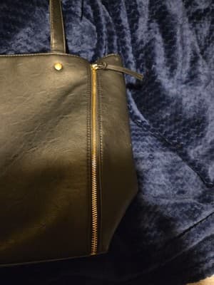 Large Black Leather Tote Bag with Ostrich Leather Shoulder Purse Neiman Marcus - Thumbnail 2