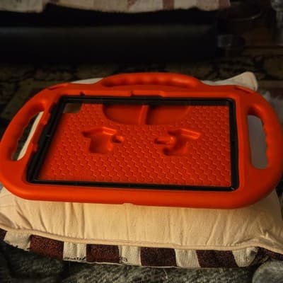 Orange Silicone Stand Case with Handle for Tablet, Integrated Stand, Shockproof - Image 1