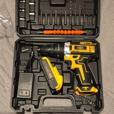 YUNXI CD2001 21V Cordless Drill Set Yellow Li-Ion Keyless 20pcs w/Battery - Image 1