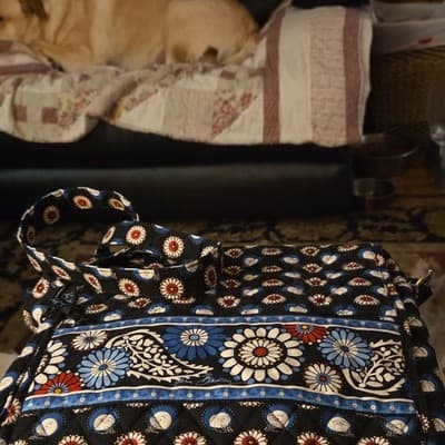 Vera Bradley Quilted Floral Shoulder Bag Black Blue Red White Women’s - Image 1