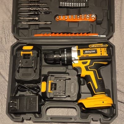 ShinyLink Compact Cordless Drill Set, 2 Batteries, Charger, Bits, Case - Image 1