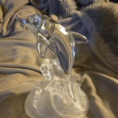 Clear Glass Dolphin Figurine Sculpture Collectible Display Art Decor - Image 1