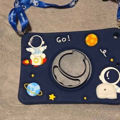 Blue Silicone Astronaut Tablet Rugged Case with Stand, Shoulder Strap - Thumbnail 2