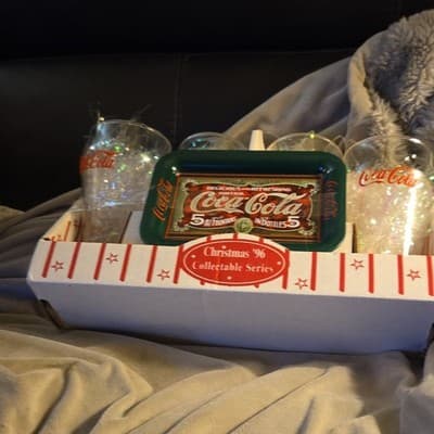 Coca-Cola Christmas '96 Collectable Series Glasses & Tray Set Clear Red Green - Image 1
